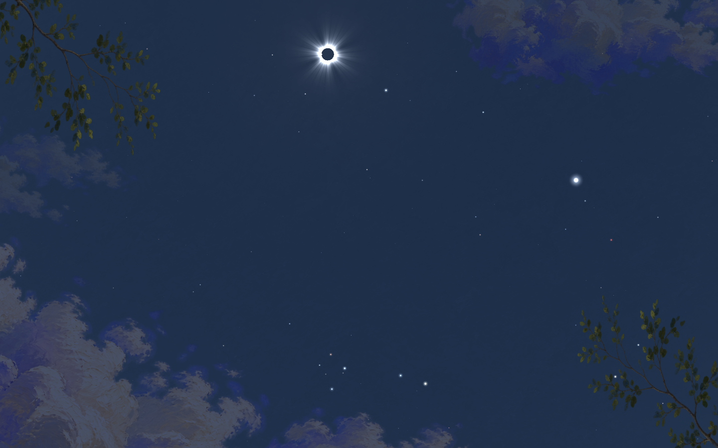 Total solar eclipse over the sky and native vegetation in Cénit