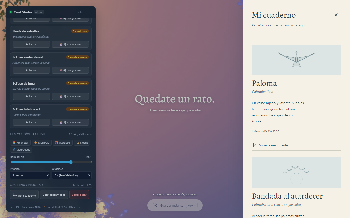 Cénit notebook showing saved encounters and their notes